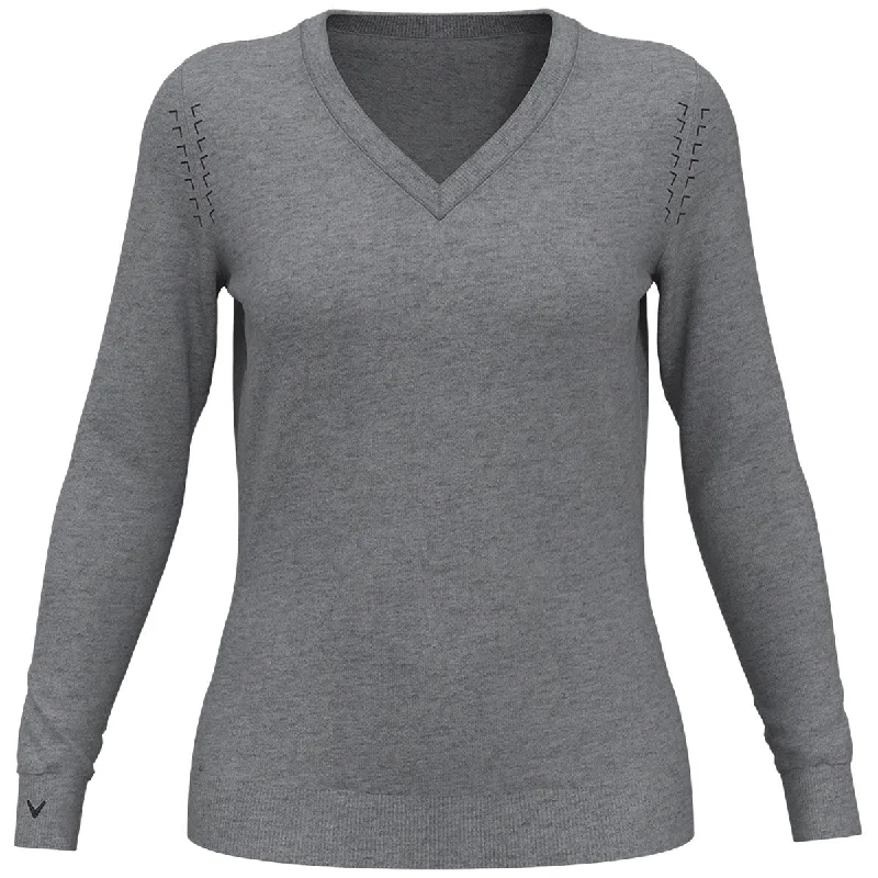 Callaway Women's Steel Heather Merino Wool Blend V-Neck Sweater Terry Blend Velvet Blend Canvas Blend