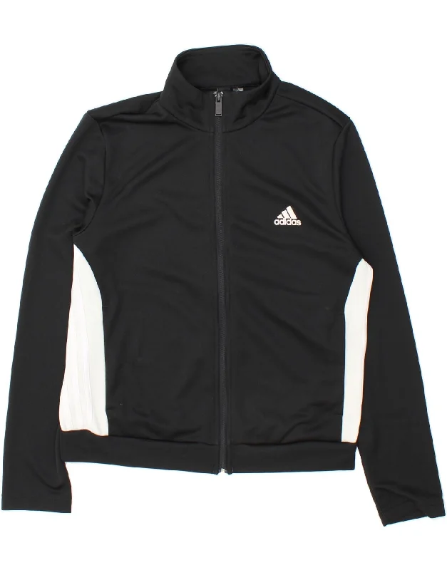 ADIDAS Womens Tracksuit Top Jacket UK 16 Large Black Colourblock Polyester Chenille Fabric Brocade Fabric Lace Fabric