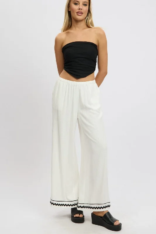 White Wide Leg Pants High Rise Fashionable Work Pants