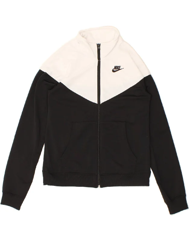 NIKE Womens Tracksuit Top Jacket UK 6 XS Black Colourblock Polyester One-Shoulder Jacket Off-the-Shoulder Jacket Asymmetrical Jacket