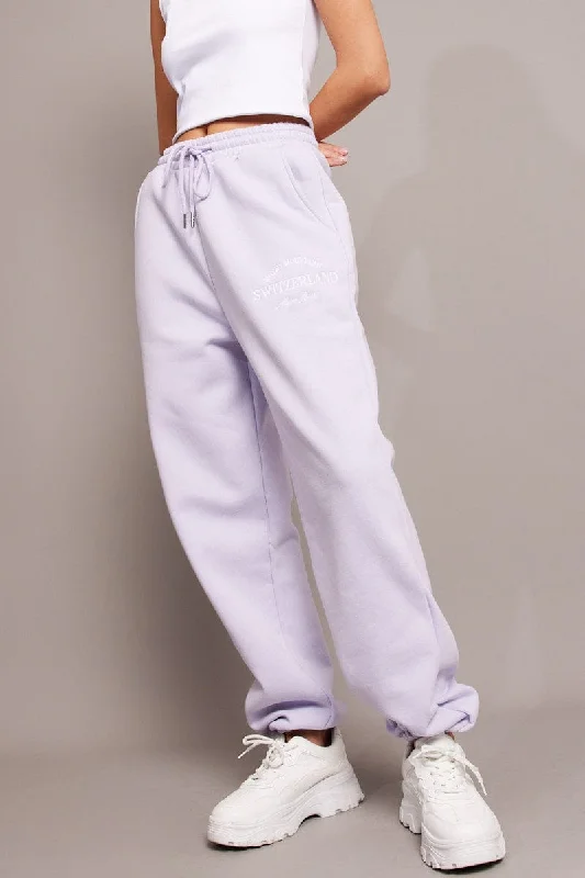 Purple Track Pants High Rise Comfortable Wide-Leg Pants