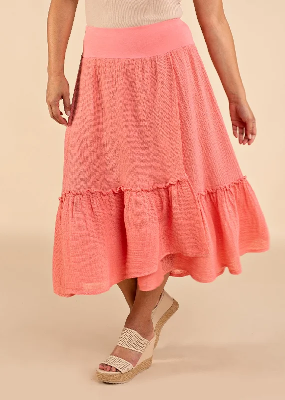 Elva Linen Skirt in Coral Crush pencil skirt chic