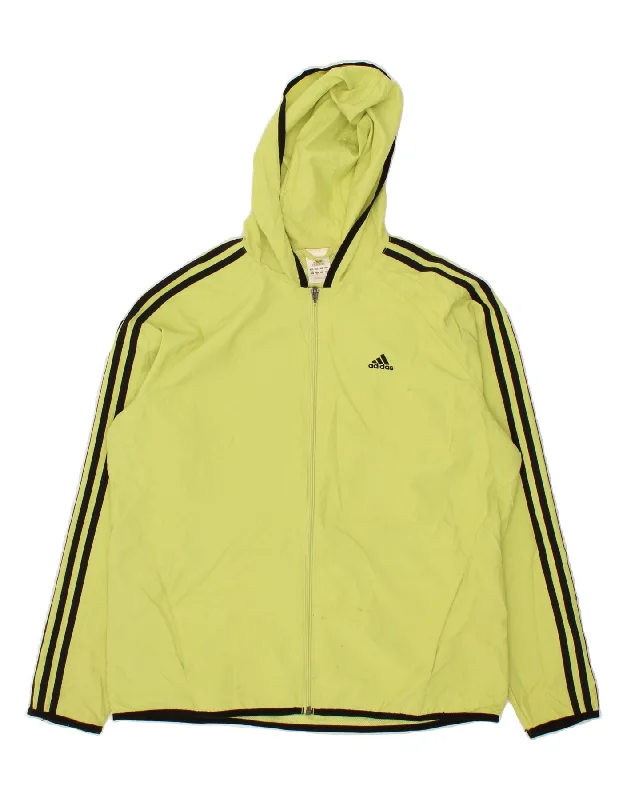 ADIDAS Womens Hooded Tracksuit Top Jacket UK 18 XL Yellow Polyester Print Jacket Jacquard Jacket Patchwork Jacket