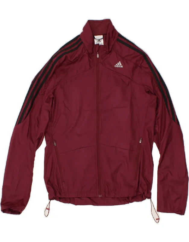 ADIDAS Womens Tracksuit Top Jacket UK 8/10 Small Burgundy Polyester Tailored Jacket Straight Jacket A-Line Jacket