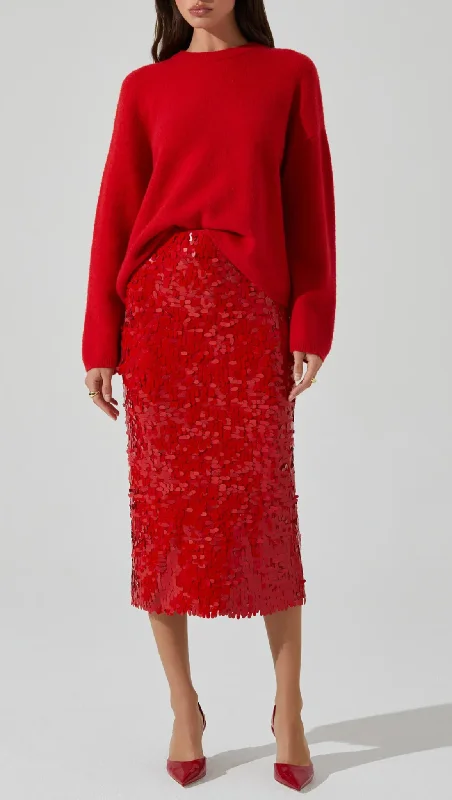 Amos Sequin Maxi Skirt - Red silk skirt smooth