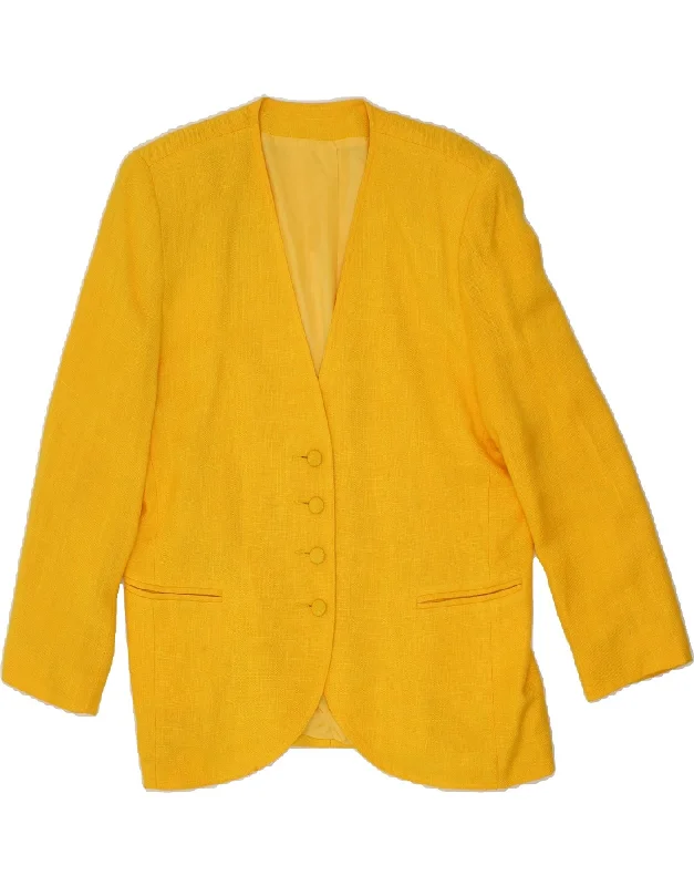 LIBRA Womens Longline 4 Button Blazer Jacket UK 16 Large Yellow Front Pockets Side Pockets Patch Pockets