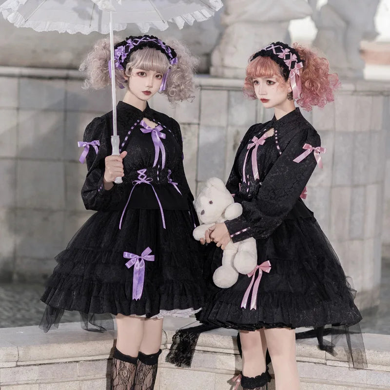 Wjczt lolita long-sleeved dress Multi-layer cake dress Cute dark Lolita dress Tunics Office stylish