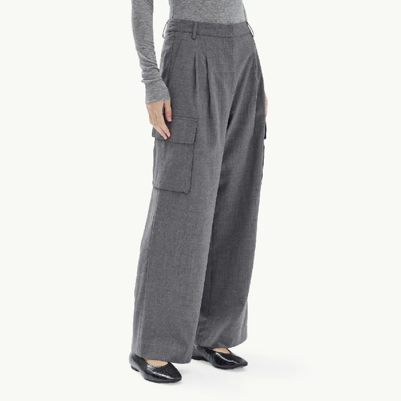 Isara Wool Cargo Pant - Charcoal Melange Elegant Wool Trousers