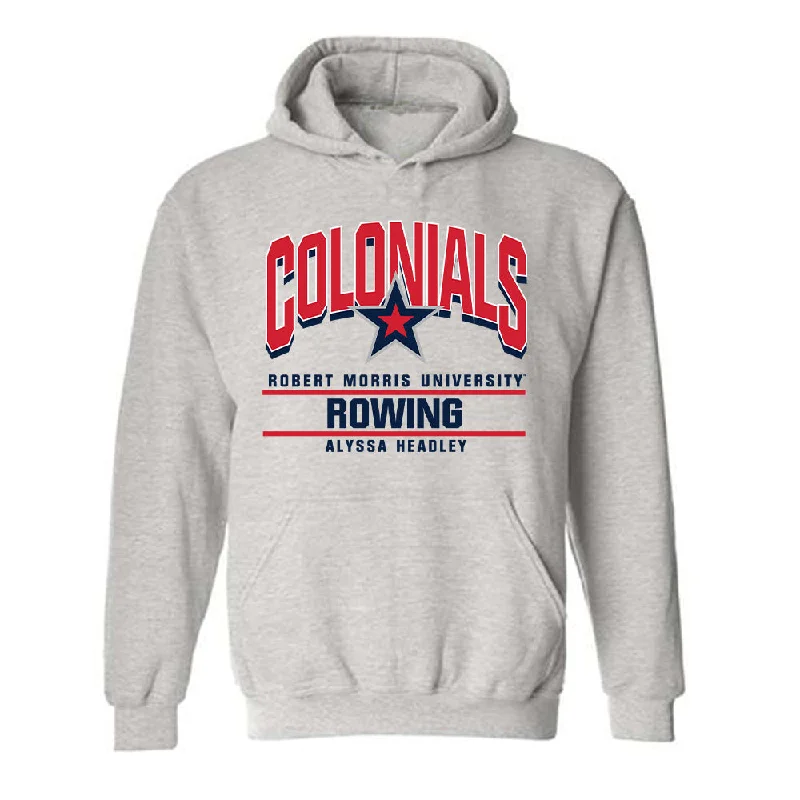 Robert Morris - NCAA Women's Rowing : Alyssa Headley - Classic Fashion Shersey Hooded Sweatshirt Hoodie with Strings Custom Fit Adjustable