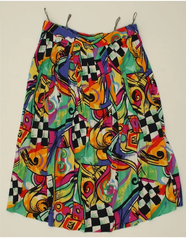 VINTAGE Womens Abstract Pattern Pleated Skirt W34 Large Multicoloured chiffon skirt delicate