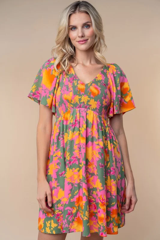 Feel the Elegance Short Sleeve Floral Print Woven Dress (2 Options) Tunics Designer luxury