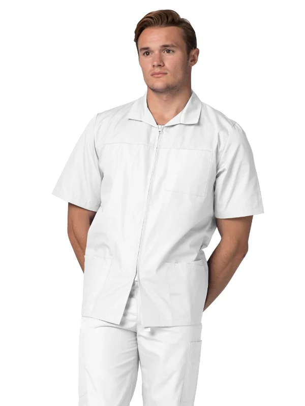 Men's Zippered Short Sleeve Scrub Jacket Ribbed Jacket Pleated Jacket Ruffled Jacket