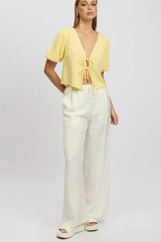 White Wide Leg Pants Elasticated Waist Classic Flared Pants