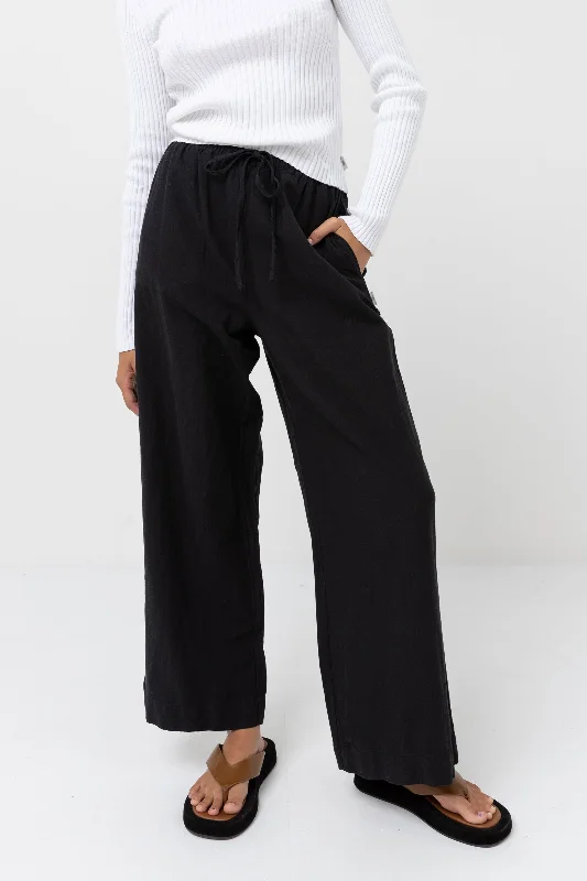 Classic Drawstring Pant Black Chic Faux Leather Pants