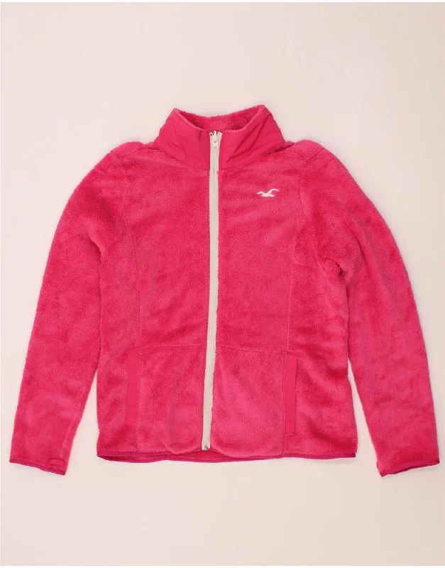 HOLLISTER Womens Fleece Jacket UK 18 XL Pink Polyester Snapped Jacket Toggled Jacket Drawstring Jacket