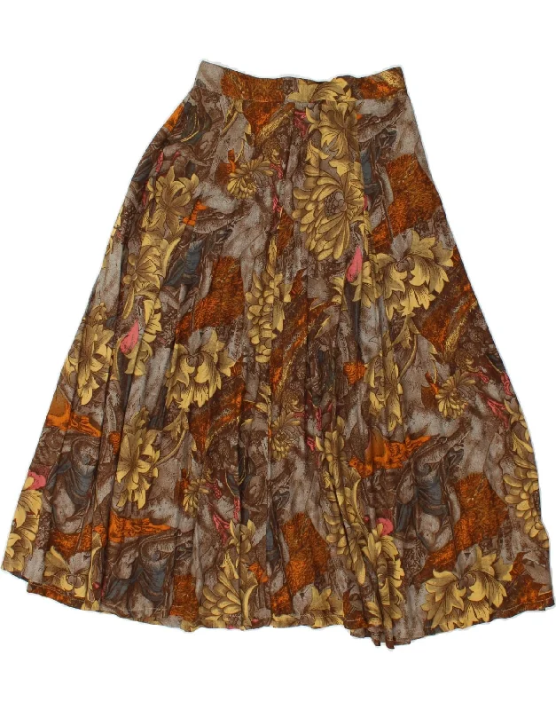 CARLA FERRONI Womens Pleated Skirt IT 42 Medium W24  Brown Floral velvet skirt plush