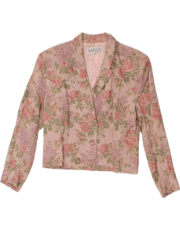 VINTAGE Womens Double Breasted Blazer Jacket UK 14 Medium Pink Floral Mesh Jacket Canvas Jacket Denim Jacket