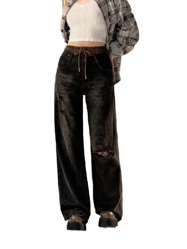 Color-Block Gradient High-Waist Wide-Leg Pants Comfortable Denim Pants