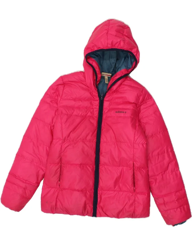 ADIDAS Womens Hooded Padded Jacket UK 14 Medium Pink Polyester Chenille Jacket Brocade Jacket Lace Jacket