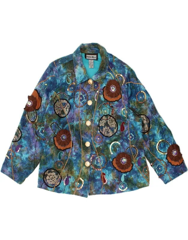 INDIGO MOON Womens 5 Button Oversized Blazer Jacket UK 18 XL Blue Floral Fitted Jacket Loose Jacket Oversized Jacket