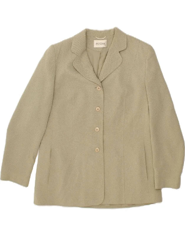 EASTEX Womens 4 Button Blazer Jacket UK 16 Large Beige Polyester Collared Jacket Crew Neck Jacket Turtle Neck Jacket