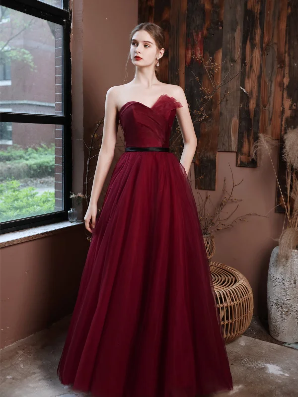 A-Line Burgundy Long Prom Dresses, Burgundy Formal Evening Dresses Tunics Chic fashionable