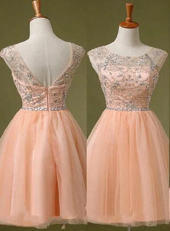 Adorable Pearl Pink Beaded Knee Length Party Dress, Pink Tulle Homecoming Dress Tunics Review highly