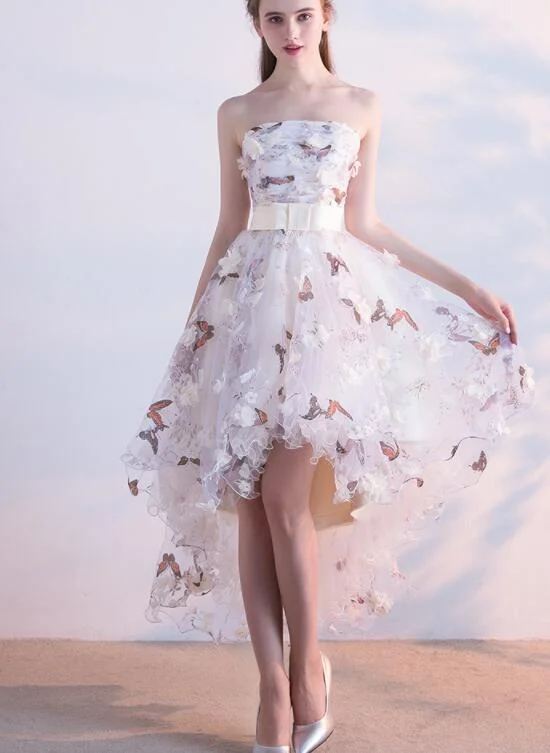 Beautiful Floral Tulle High Low Party Dress, Lovely Homecoming Dress Tunics Luxurious high-end