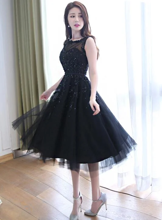 Beautiful Handmade Tea Length Tulle Black Party Dress, Black Bridesmaid Dress Tunics Occasion special