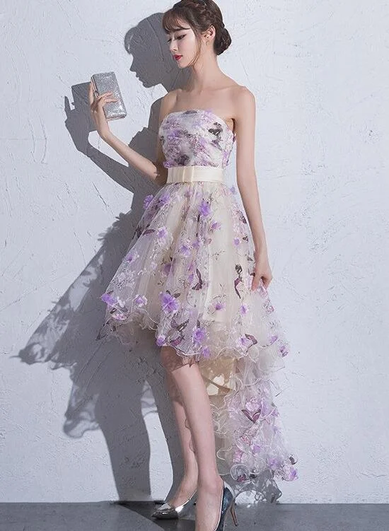 Beautiful High Low Flowers Tulle Homecoming Dress, Fashionable Short Party Dress Tunics Trendy modern