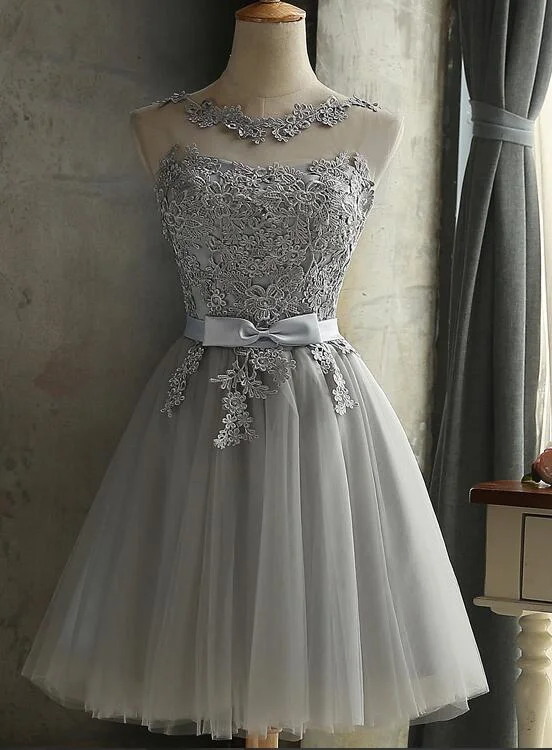 Beautiful Light Grey Tulle Short Party Dress, Grey Short Prom Dress Party Dress Tunics Top Casual