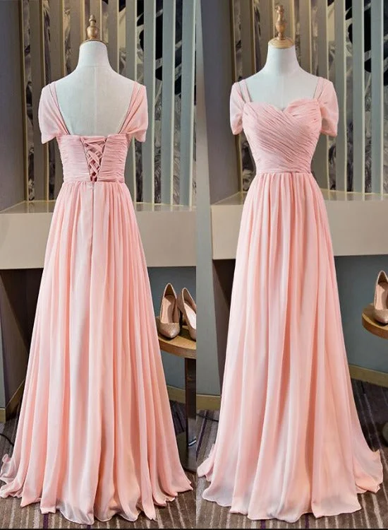 Beautiful Pink Mismatch Long Chiffon Bridesmaid Dress, Pink Party Dress Tunics Prom sequined