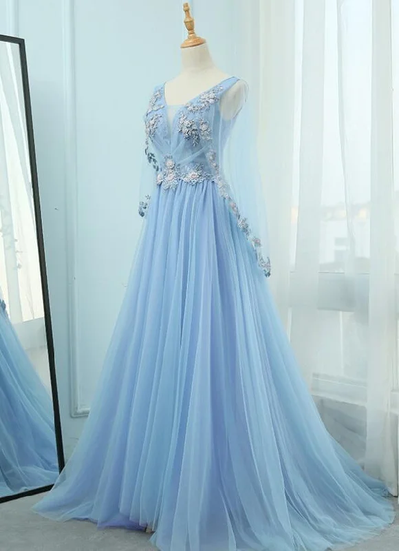 Beautiful Tulle Light Blue Floor Length Prom Dress, New Party Dress Tunics Recommended stylist