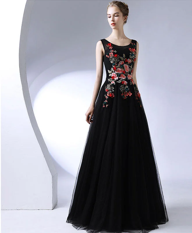 Black Round Neck Long Prom Dress, Black Evening Dress Tunics Sophisticated sleek