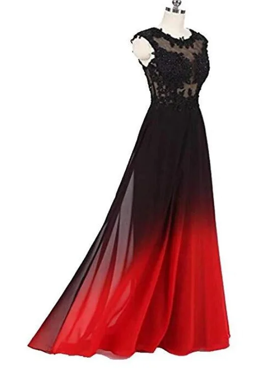 Charming Dark Red and Black Chiffon Long Party Dress, A-line Prom Dress Tunics Handmade artisanal