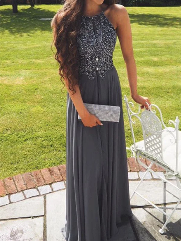 Custom Made A Line Grey/Gray Backless Chiffon Prom Dresses, Backless Bridesmaid Dresses, Wedding Party Dresses, Backless Evening Dresses Tunics Bestseller popular