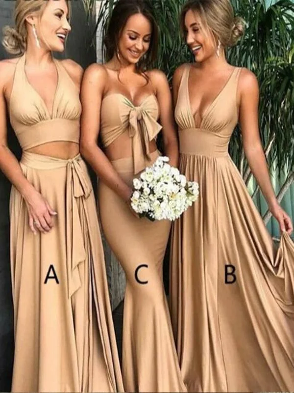 Custom Made Champagne V Neck/ 2 Pieces/ Mermaid Bridesmaid Dresses, Champagne Formal Dresses, Wedding Party Dresses/ Prom Dresses Tunics Versatile stylish