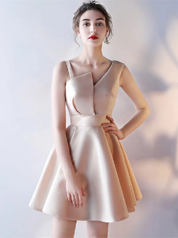 Cute Satin One Shoulder Knee Length Party Dress, A-line Homecoming Dress Mermaid Tail Wedding