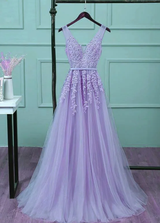 Elegant Light Purple Tulle Floor Length Prom Dress, New Style Party Dress Tunics Cozy soft