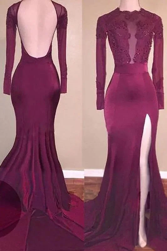 Fabulous Precious Elegant Mermaid Sleeves Applique Backless Prom Long Split Evening Dresses Tunics Fall fleece