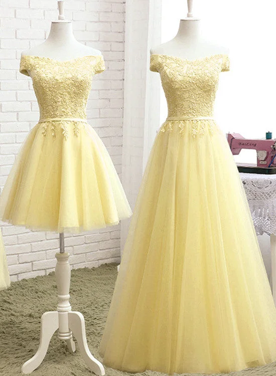 Fashion Light Yellow Tulle Off Shoulder Party Dress, Short Prom Dress, Homecoming Dress Turtleneck Warm Winter