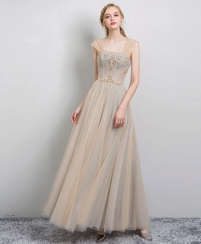 Champagne Tulle Long Prom Dress, Champagne Tulle Evening Dress Tunics Custom made