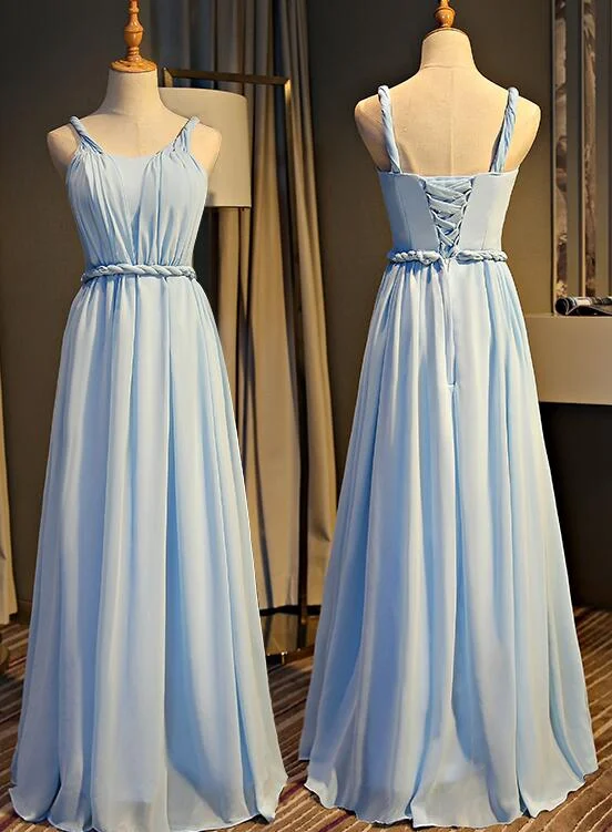 Light Blue Chiffon New Style Floor Length Party Dress, Blue Prom Dress Tunics Winter warm