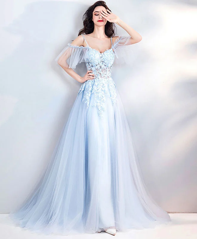 Light Blue Lace Tulle Long Prom Dress, Evening Dress Tunics New arrival