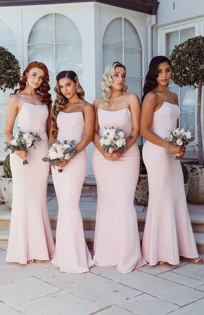 Light Pink Strapless Mermaid Satin Bridesmaid Dresses,Pink Wedding Party Dress Long Prom Dress    cg13882 Tunics Essential wardrobe