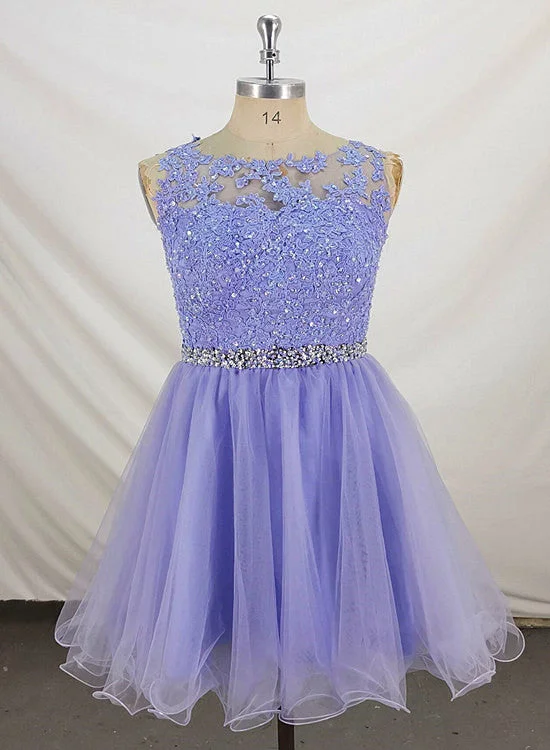 Lovely Lavender Tulle Short Handmade Party Dress, Knee Length Homecoming Dress Tunics Summer linen