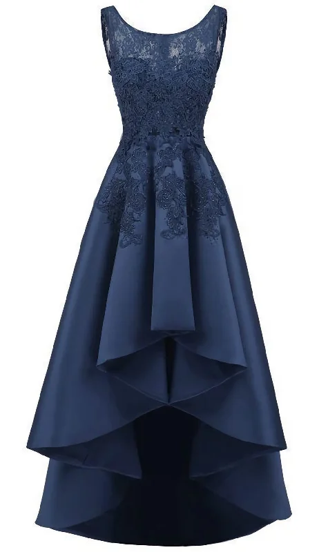 New Arrive Long Formal Prom Dress, Navy Blue Lace Beaded Wedding Party Dresses, High Low Bridesmaid Gowns Formal Tunics Velvet soft