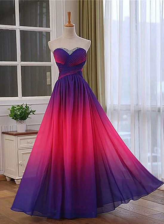 Pretty Gradient Sweetheart Beaded Long Party Dress, Pink and Purple Evening Dress Tunics Exclusive limited