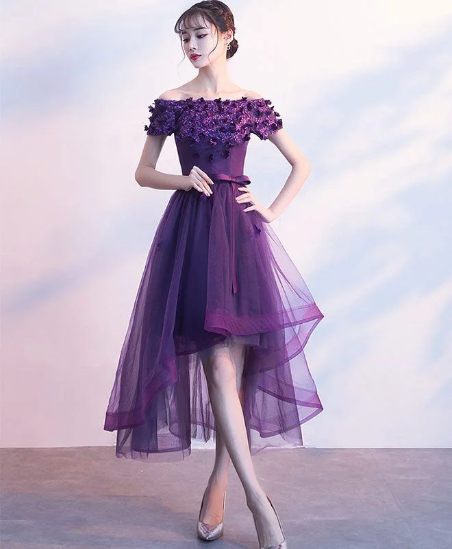 Purpler Tulle Lace Short Prom Dress, Purple Evening Dress Tunics Running lightweight