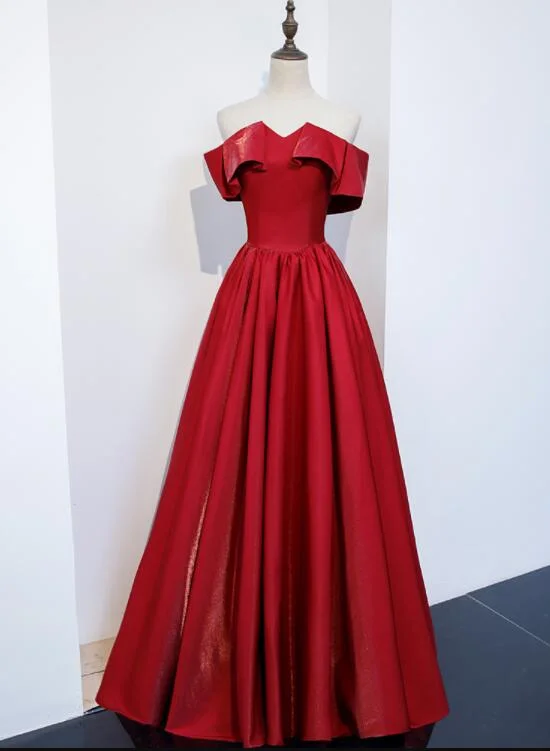 Red Satin Long Party Dress, A-line Formal Dress 2021, Evening Dress Satin Halter Glamorous